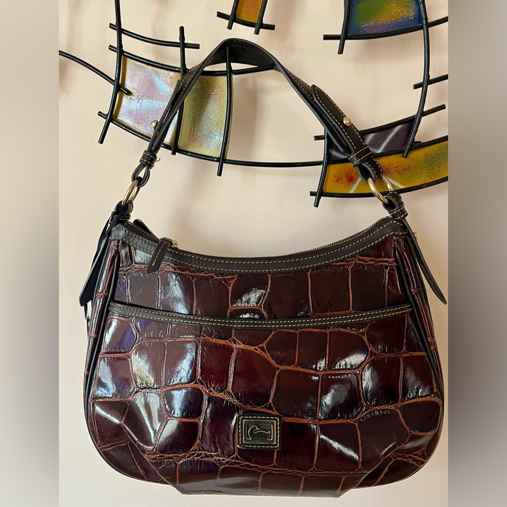 Dooney & Bourke Croc-Embossed Leather Hobo Bag in Cognac